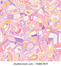 Tracery seamless pattern. Mehndi design. Ethnic colorful doodle texture. Curved doodling background. Vector