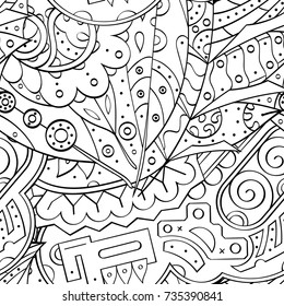 Tracery seamless pattern. Mehndi design. Ethnic monochrome binary doodle texture. Curved doodling black and white background. Vector