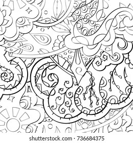 Tracery seamless pattern. Mehndi design. Ethnic monochrome binary doodle texture. Curved doodling black and white background. Vector