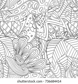Tracery seamless pattern. Mehndi design. Ethnic monochrome binary doodle texture. Curved doodling black and white background. Vector