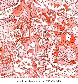 Tracery seamless pattern. Mehndi design. Ethnic colorful doodle texture. Curved doodling background. Vector