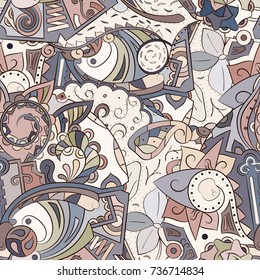 Tracery seamless pattern. Mehndi design. Ethnic colorful doodle texture. Curved doodling background. Vector