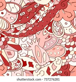 Tracery seamless pattern. Mehndi design. Ethnic colorful doodle texture. Curved doodling background. Vector