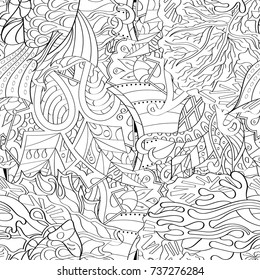 Tracery seamless pattern. Mehndi design. Ethnic monochrome binary doodle texture. Curved doodling black and white background. Vector