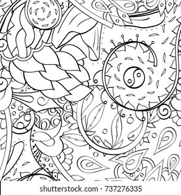 Tracery seamless pattern. Mehndi design. Ethnic monochrome binary doodle texture. Curved doodling black and white background. Vector