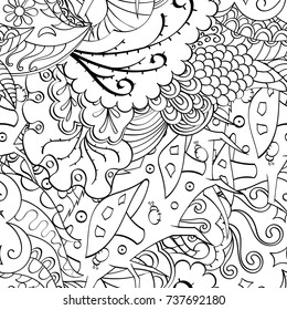 Tracery seamless pattern. Mehndi design. Ethnic monochrome binary doodle texture. Curved doodling black and white background. Vector