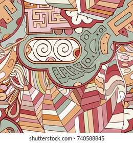 Tracery seamless pattern. Mehndi design. Ethnic colorful doodle texture. Curved doodling background. Vector
