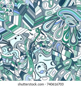 Tracery seamless pattern. Mehndi design. Ethnic colorful doodle texture. Curved doodling background. Vector
