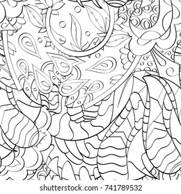 Tracery seamless pattern. Mehndi design. Ethnic monochrome binary doodle texture. Curved doodling black and white background. Vector