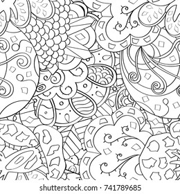 Tracery seamless pattern. Mehndi design. Ethnic monochrome binary doodle texture. Curved doodling black and white background. Vector