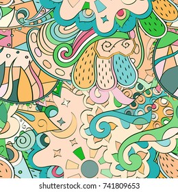 Tracery seamless pattern. Mehndi design. Ethnic colorful doodle texture. Curved doodling background. Vector