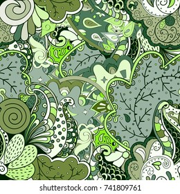 Tracery seamless pattern. Mehndi design. Ethnic colorful doodle texture. Curved doodling background. Vector