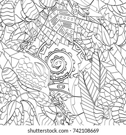 Tracery seamless pattern. Mehndi design. Ethnic monochrome binary doodle texture. Curved doodling black and white background. Vector