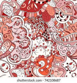 Tracery seamless pattern. Mehndi design. Ethnic colorful doodle texture. Curved doodling background. Vector