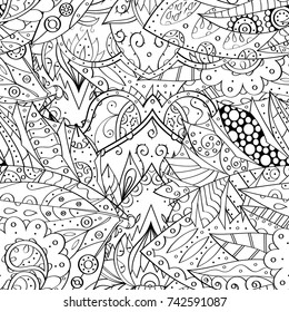 Tracery seamless pattern. Mehndi design. Ethnic monochrome binary doodle texture. Curved doodling black and white background. Vector