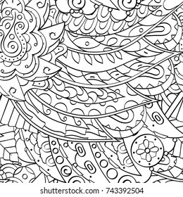 Tracery seamless pattern. Mehndi design. Ethnic monochrome binary doodle texture. Curved doodling black and white background. Vector