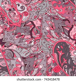 Tracery seamless pattern. Mehndi design. Ethnic colorful doodle texture. Curved doodling background. Vector