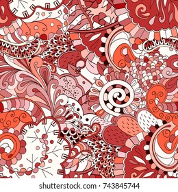 Tracery seamless pattern. Mehndi design. Ethnic colorful doodle texture. Curved doodling background. Vector
