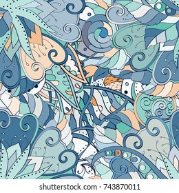 Tracery seamless pattern. Mehndi design. Ethnic colorful doodle texture. Curved doodling background. Vector