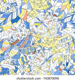 Tracery seamless pattern. Mehndi design. Ethnic colorful doodle texture. Curved doodling background. Vector