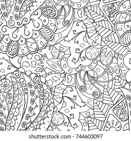 Tracery seamless pattern. Mehndi design. Ethnic monochrome binary doodle texture. Curved doodling black and white background. Vector