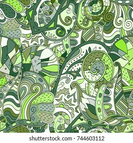 Tracery seamless pattern. Mehndi design. Ethnic colorful doodle texture. Curved doodling background. Vector