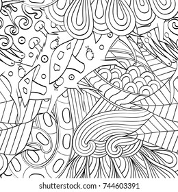 Tracery seamless pattern. Mehndi design. Ethnic monochrome binary doodle texture. Curved doodling black and white background. Vector