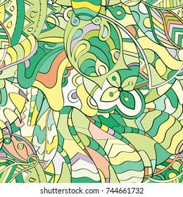 Tracery seamless pattern. Mehndi design. Ethnic colorful doodle texture. Curved doodling background. Vector