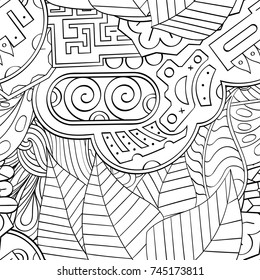 Tracery seamless pattern. Mehndi design. Ethnic monochrome binary doodle texture. Curved doodling black and white background. Vector