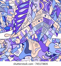 Tracery seamless pattern. Mehndi design. Ethnic colorful doodle texture. Curved doodling background. Vector