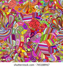 Tracery seamless pattern. Mehndi design. Ethnic colorful doodle texture. Curved doodling background. Vector