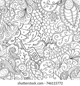 Tracery seamless pattern. Mehndi design. Ethnic monochrome binary doodle texture. Curved doodling black and white background. Vector
