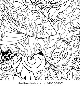 Tracery seamless pattern. Mehndi design. Ethnic monochrome binary doodle texture. Curved doodling black and white background. Vector
