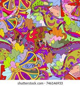 Tracery seamless pattern. Mehndi design. Ethnic colorful doodle texture. Curved doodling background. Vector