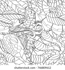 Tracery seamless pattern. Mehndi design. Ethnic monochrome binary doodle texture. Curved doodling black and white background. Vector