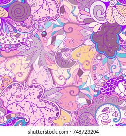 Tracery seamless pattern. Mehndi design. Ethnic colorful doodle texture. Curved doodling background. Vector