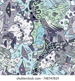 Tracery seamless pattern. Mehndi design. Ethnic colorful doodle texture. Curved doodling background. Vector