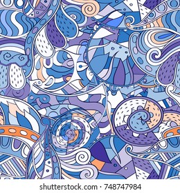 Tracery seamless pattern. Mehndi design. Ethnic colorful doodle texture. Curved doodling background. Vector