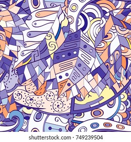 Tracery seamless pattern. Mehndi design. Ethnic colorful doodle texture. Curved doodling background. Vector