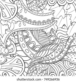 Tracery seamless pattern. Mehndi design. Ethnic monochrome binary doodle texture. Curved doodling black and white background. Vector