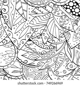 Tracery seamless pattern. Mehndi design. Ethnic monochrome binary doodle texture. Curved doodling black and white background. Vector