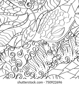 Tracery seamless pattern. Mehndi design. Ethnic monochrome binary doodle texture. Curved doodling black and white background. Vector