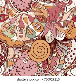 Tracery seamless pattern. Mehndi design. Ethnic colorful doodle texture. Curved doodling background. Vector