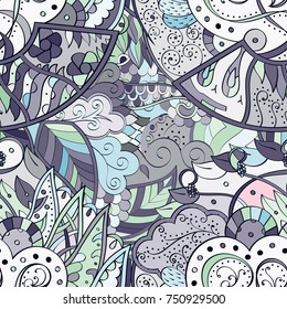 Tracery seamless pattern. Mehndi design. Ethnic colorful doodle texture. Curved doodling background. Vector