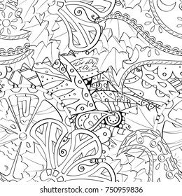 Tracery seamless pattern. Mehndi design. Ethnic monochrome binary doodle texture. Curved doodling black and white background. Vector