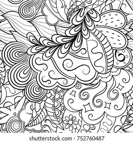 Tracery seamless pattern. Mehndi design. Ethnic monochrome binary doodle texture. Curved doodling black and white background. Vector