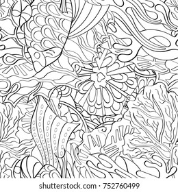Tracery seamless pattern. Mehndi design. Ethnic monochrome binary doodle texture. Curved doodling black and white background. Vector