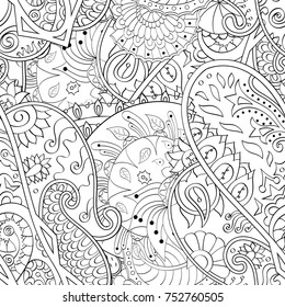 Tracery seamless pattern. Mehndi design. Ethnic monochrome binary doodle texture. Curved doodling black and white background. Vector
