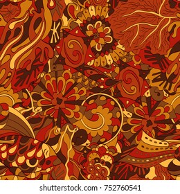 Tracery seamless pattern. Mehndi design. Ethnic colorful doodle texture. Curved doodling background. Vector