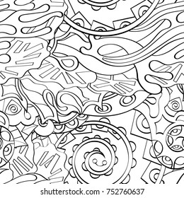 Tracery seamless pattern. Mehndi design. Ethnic monochrome binary doodle texture. Curved doodling black and white background. Vector